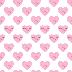 Seamless repeat pattern of cute heart shaped faces