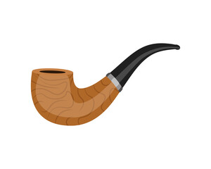 Smoking pipe made of wood. Color flat illustration, flat style. White isolated background.