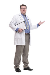 in full growth. qualified doctor with a clipboard.