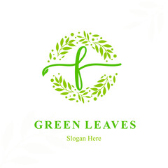 Creative Modern Initial f Letter with Circle Leaves Frame for Eco Friendly Fashion, Beauty Cosmetic, Make up, Soap, Environment Consultant Service Business Logo Vector Idea Design