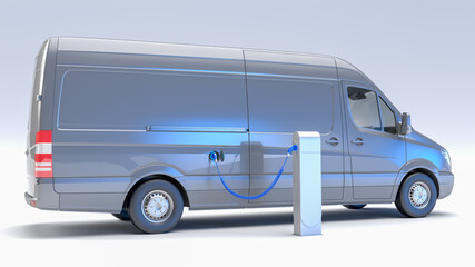 Electric van at charging station gray