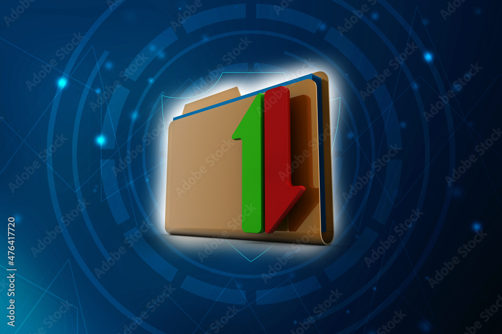 Poster 3d rendering folder with upload download icon