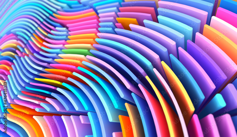 Poster 3d render abstract background of smooth lines of spline gradient multicolor waves with dof