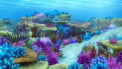 Rideaux velours Bleu Underwater landscape,Colorful coral reef under the sea,3d rendering.