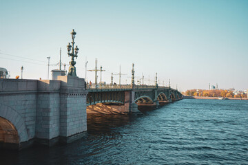 bridge over the river Neva in Saint Petersburg in autumn