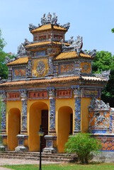 Colorful imperial city gate. This is lead into the forbidden city where the feudal king work Imperial Royal was in the 19th century in Hue, Vietnam