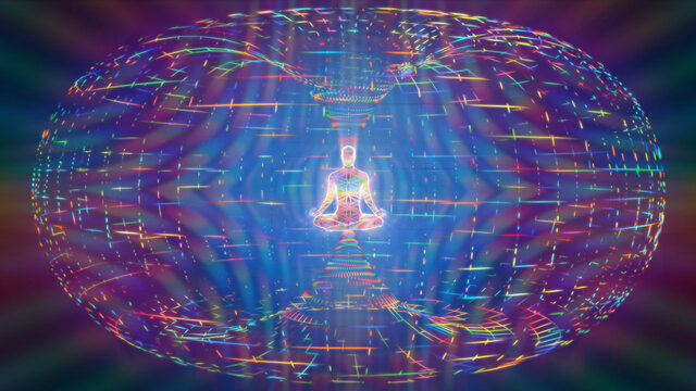 3d illustration of an energy field around a meditating person