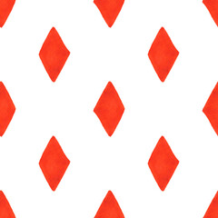 Geometric seamless pattern with red hand painted rhombuses on white background. For textile, print, etc.