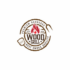 vintage wood grill logo design, crossed fork spatula logo, barbeque logo, restaurant logo, emblems, badges, stamp icon symbol vector template