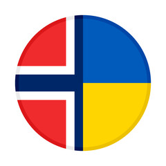 round icon with norway and ukraine flags, isolated on white background