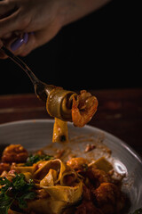 Delicious Pizza Burger Classic Homemade Tomato Sauce Sausage Cheese Onion Chicken Meat Pasta Shrimp Restaurant Menu Gourmet on a wooden table