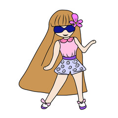 Vector children's design for backgrounds and fabrics, postcards, stickers. Cute funny girls