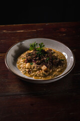 Delicious Pizza Burger Classic Homemade Tomato Sauce Sausage Cheese Onion Chicken Meat Pasta Shrimp Restaurant Menu Gourmet on a wooden table