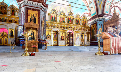 Interior of the Orthodox Cathedral of the Beheading of John the Baptist in Zaraysk, Russia