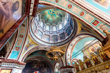 Fototapeta na wymiar Interior of the Orthodox Cathedral of the Beheading of John the Baptist in Zaraysk, Russia