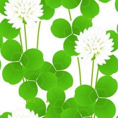 シロツメクサの花と葉のシームレスパターン