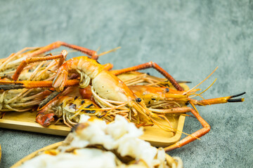 Selective focus of delicious grilled shrimp