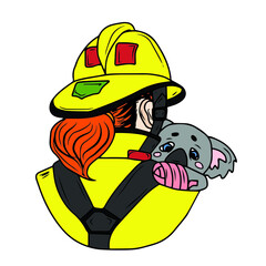 Vector children's design for backgrounds and fabrics, postcards, stickers. Koala Kangaroo Firefighter