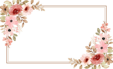 Pink pastel floral frame with watercolor