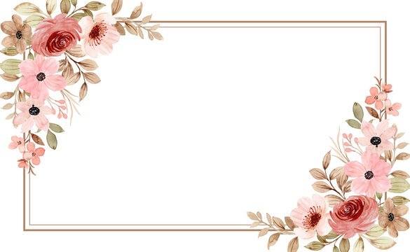 Pink pastel floral frame with watercolor
