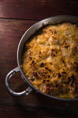 Delicious Pizza Burger Classic Homemade Tomato Sauce Sausage Cheese Onion Chicken Meat Pasta Shrimp Restaurant Menu Gourmet on a wooden table