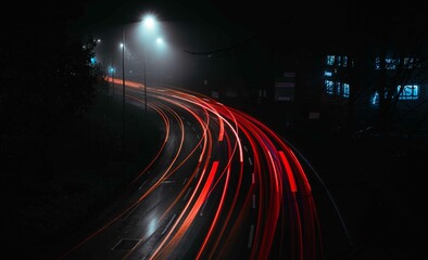 Light Trails Nebel Nacht Autos