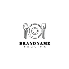 blank plate with spoon and fork logo cartoon icon design template black isolated vector