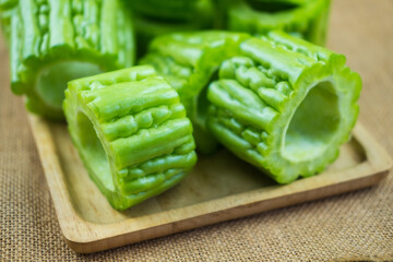 Cut of bitter gourd prepare to cook bitter gourd soup with pork