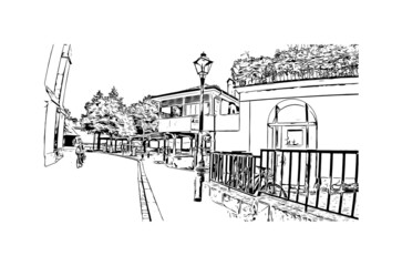 Obraz premium Building view with landmark of Lausanne is the city in Switzerland. Hand drawn sketch illustration in vector.