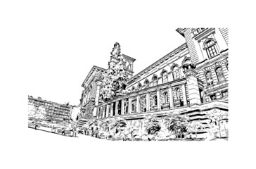 Building view with landmark of Lausanne is the 
city in Switzerland. Hand drawn sketch illustration in vector.