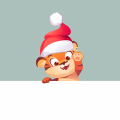  happy new year tiger background illustration winter merry graphic design red hat holiday cartoon cute funny greeting smile decoration gift season party snow joy