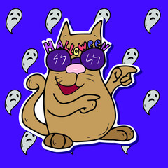 Vector children's design for fans and fabrics, postcards.Funny cat and different emotions