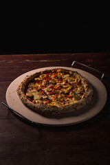 Delicious Pizza Burger Classic Homemade Tomato Sauce Sausage Cheese Onion Chicken Meat Pasta Shrimp Restaurant Menu Gourmet on a wooden table