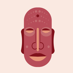 Face amulet isolated, Flat vector stock illustration with wooden head, Symbol of African culture, Ancient face of God