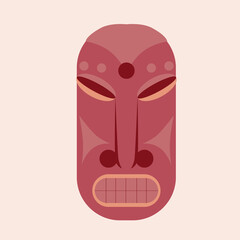 Scary wooden idol face isolated, Flat vector stock illustration as an Icon or symbol of Dreiney culture with African amulet, Head with teeth and grin