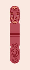 Totem idol isolated, flat vector stock illustration with face of god as traditional retro symbol or wood sculpture