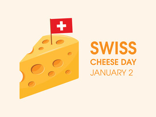 Swiss Cheese Day vector. Yellow cheese with swiss flag icon vector. Cheese Day Poster, January 2. Important day