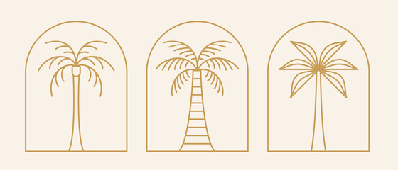 Fototapeta na wymiar Vector logo design template with palm tree - abstract summer and vacation badge and emblem for holiday rentals, travel services, tropical spa and beauty studios