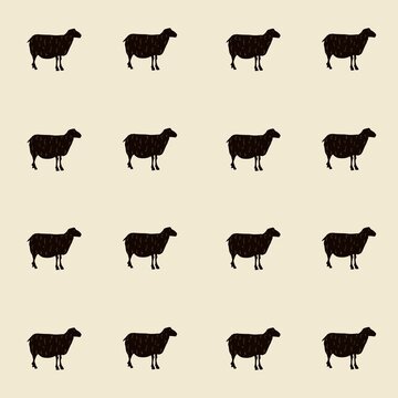 Seamless pattern with sheep . Farm animal. Lamb.  Illustration. On beige background. Print, fabric, wallpaper.