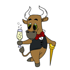 
Vector children's design for backgrounds and fabrics, postcards, stickers. Funny bull holiday New year,Christmas