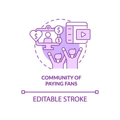Community of paying fans purple concept icon. Audience support. Donations abstract idea thin line illustration. Isolated outline drawing. Editable stroke. Roboto-Medium, Myriad Pro-Bold fonts used