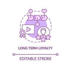 Long term loyalty purple concept icon. Subscription business model. Benefits abstract idea thin line illustration. Isolated outline drawing. Editable stroke. Roboto-Medium, Myriad Pro-Bold fonts used