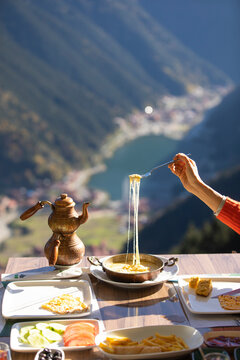 Breakfast Joy Muhlama at Uzungol Caykara Trabzon Turkey