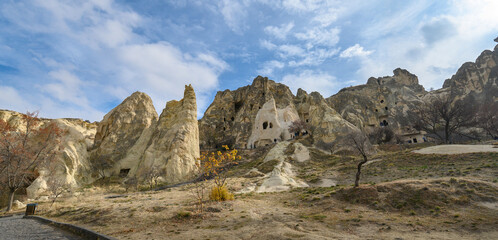 Goreme Open Air Museum in Goreme, Cappadocia - Nevsehir, Turkey. Ancient cave churches and rock formation.