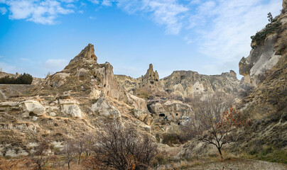 Fototapeta premium Goreme Open Air Museum in Goreme, Cappadocia - Nevsehir, Turkey. Ancient cave churches and rock formation.