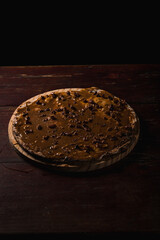 Delicious Pizza Burger Classic Homemade Tomato Sauce Sausage Cheese Onion Chicken Meat Pasta Shrimp Restaurant Menu Gourmet on a wooden table