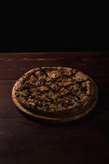 Delicious Pizza Burger Classic Homemade Tomato Sauce Sausage Cheese Onion Chicken Meat Pasta Shrimp Restaurant Menu Gourmet on a wooden table