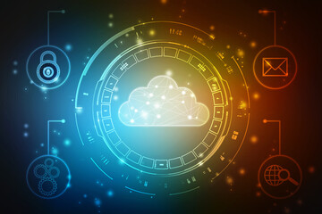 2d illustration of Cloud computing, Digital Cloud computing Concept background. Cyber technology, internet data storage, database and data server concept