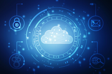 2d illustration of Cloud computing, Digital Cloud computing Concept background. Cyber technology, internet data storage, database and data server concept
