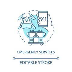 Emergency services turquoise concept icon. Natural disaster aid abstract idea thin line illustration. Isolated outline drawing. Editable stroke. Roboto-Medium, Myriad Pro-Bold fonts used